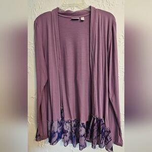 LOGO Lori Goldstein Mesh Cardigan Sweater Lavender Large